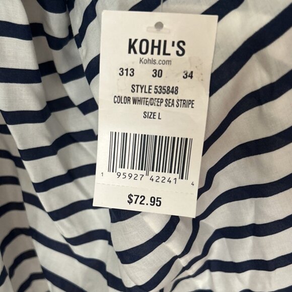LANDS' END Womens White Navy Stripe Swim Cover-Up Modal Size Large 14-16 NEW $72 - Picture 4 of 5